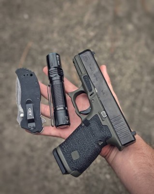 Glock 19 With OD Green Cerakote and Signature Stippling