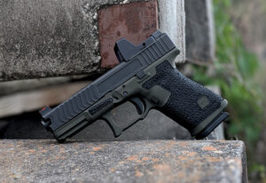 Glock 19 OD Green Cerakote and Elite Package with Lava Rock Stippling